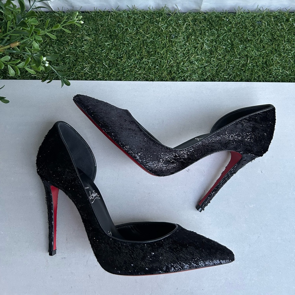 Christian Louboutin Iriza Black Vel Papillon Half d'Orsay Pump size 37 - Picture 9 of 17